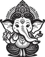 Simple and cute 2D silhouette of Lord Ganapati, featuring minimal details in black and white line art, designed for Ganesh Chaturthi. vector