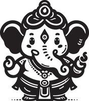 Simple black and white 2D silhouette of Ganesh, featuring minimal details for the Ganesh Chaturthi festival. vector