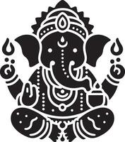 Charming 2D silhouette of Ganapati in black and white, with low details, ideal for Ganesh Chaturthi celebrations. vector