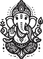 Minimal 2D black and white line art of Lord Ganesh, with a cute and simplified silhouette for Ganesh Chaturthi. vector