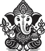 Simple 2D silhouette of Lord Ganapati in black and white, featuring minimal details for Ganesh Chaturthi celebrations. vector