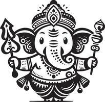 A simple and charming black and white 2D illustration of Lord Ganapati, featuring minimal details for Ganesh Chaturthi. vector