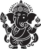 A low-detail, clean 2D silhouette of Ganesh, designed in black and white for Ganesh Chaturthi celebrations. vector