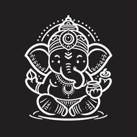 A clean 2D depiction of Lord Ganesh in black and white, with minimal details, perfect for Ganesh Chaturthi. vector
