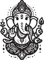 Clean and simple 2D line art of Lord Ganapati, drawn in black and white for Ganesh Chaturthi celebrations. vector