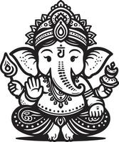A charming black and white 2D silhouette of Lord Ganesh, with minimal details for the Ganesh Chaturthi festival. vector