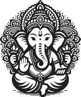 Simple black and white 2D depiction of Lord Ganesh, designed with minimalism for Ganesh Chaturthi. vector