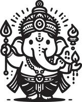 Simple and cute 2D black and white silhouette of Ganapati, designed with a minimalist approach for Ganesh Chaturthi. vector