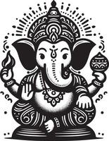 Low-detail black and white silhouette of Ganapati, rendered in a simple 2D style, perfect for Ganesh Chaturthi. vector