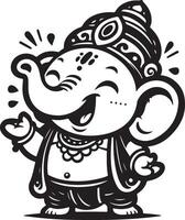 A minimal 2D silhouette of Lord Ganesh, rendered in black and white line art, perfect for Ganesh Chaturthi. vector