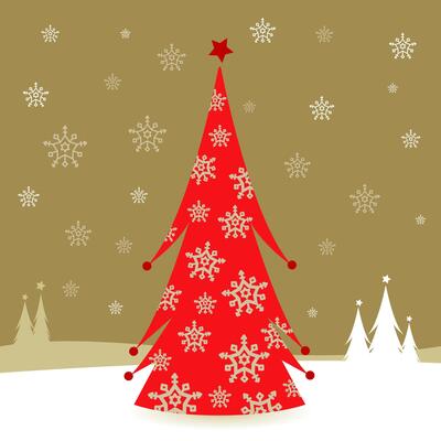 Christmas pine tree with snowflakes in the snow. Winter holiday season landscape. New year and Christmas concept.