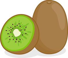 A whole and a sliced kiwifruit. Half of ripe fresh kiwi fruit isolated on white background. vector