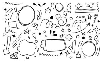 Sketch underline, emphasis, arrow shape set. Hand drawn brush stroke, highlight, speech bubble, underline, sparkle element. illustration doodle style isolate on white. vector