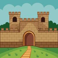 A cartoon of a old castle gate vector