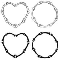Round bone frame and heart in black and white illustration vector