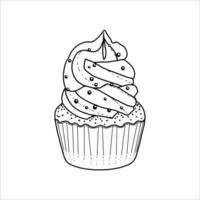 Hand drawn cupcake with cream. illustration vector