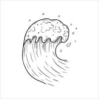 Sea wave, sketch of a sea wave with splashes, vector