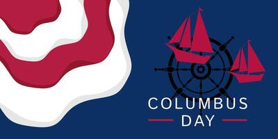 Columbus Day celebration background with ship silhouette icon and free copy space area. american flag color design for banner, greeting card, poster, web, social media. vector