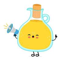 Olive oil with loudspeaker character. hand drawn cartoon kawaii character illustration icon. Isolated on white background. Cheese screams character concept vector