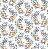 Seamless spring wallpaper, floral pattern on white background with blue bird vector