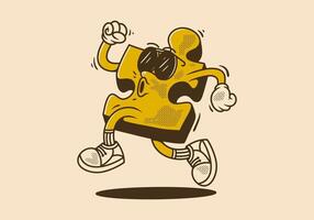 Vintage Mascot character of puzzle in running pose vector
