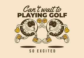 Cant't wait to playing golf. Retro character of golf ball in running pose vector