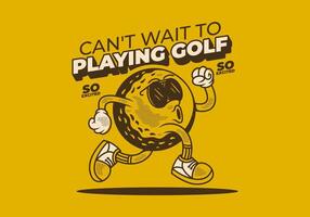 Cant't wait to playing golf. Retro character of golf ball in running pose vector
