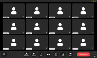 A digital grid shows multiple user placeholders in a virtual meeting, indicating a collaborative session with several participants online. vector