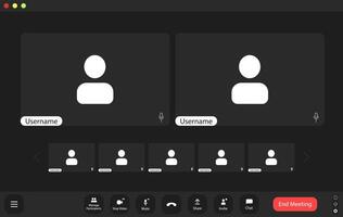 Empty call interface with participant icons and muted audio controls during an online meeting session vector