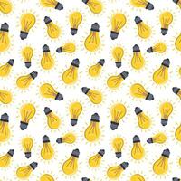Seamless pattern with cartoon Electric light Bulbs. Idea lightbulb sign symbol pattern. Isolated on white background vector