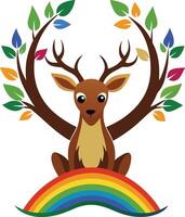 The Rainbow Deer with Tree Unique Nature-Inspired Art vector