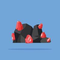 natural rocks and minerals logo, red gemstone illustration with mining materials. suitable for posters and web icons vector