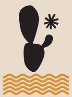 succulent abstract art and wavy line design vector