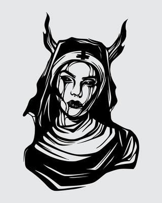 Nun with horn illustration clip art sticker tattoo t shirt design element print art editable