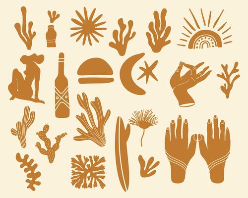 Boho silhouette element set bundle collection illustration clip art pattern isolater print art editable