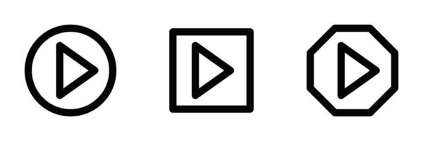 Illustration of three play button icons in different shapes, perfect for media and user interface designs. Editable stroke. vector