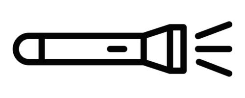 Illustration of a black outline flashlight icon, symbolizing light and illumination, on a white background. Editable stroke. vector