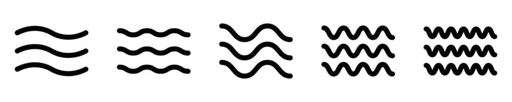 Illustration of various wave patterns in black. Ideal for backgrounds, textures, and water-related designs. Editable stroke. vector