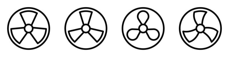 Illustration of four fan icons in black and white, ideal for cooling and ventilation design concepts. Editable stroke. vector