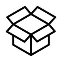 Illustration of a black outline open box icon, symbolizing packaging or storage, on a white background. Editable stroke. vector