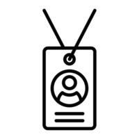 Illustration of an ID badge icon in black and white. Ideal for security, identification, and professional-related designs. Editable stroke. vector