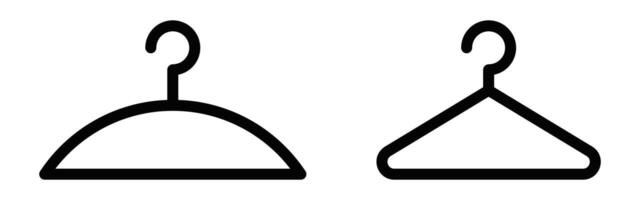 Two icons of various clothes hangers, ideal for fashion and retail themes, rendered in a sleek black and white style. Editable stroke. vector