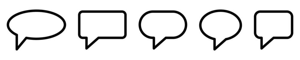 Set of five different speech bubble icons in various shapes, perfect for communication and messaging designs. Editable stroke. vector