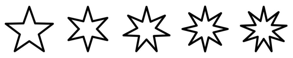 Collection of various star icons illustration. Ideal for rating, decoration, and festive themes. Editable stroke. vector