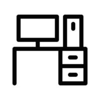 Illustration of a simple black outline of a desktop computer with a monitor and drawers, on a white background. Editable stroke. vector