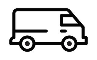 Illustration of a delivery van in a simple black and white design. Editable stroke. vector
