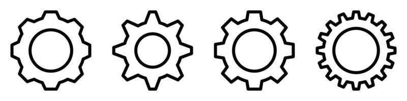 Set of illustrations of gear icons in various black and white designs. Editable stroke. vector
