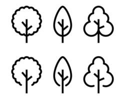 Set of illustrations of trees in various simple black and white designs. Editable stroke. vector