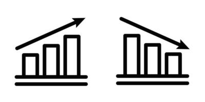 Illustration of bar graphs with upward and downward arrows in a simple black and white design. Editable stroke. vector