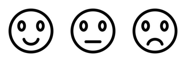 Illustrations of emoticons with different expressions in a simple black and white design. Editable stroke. vector